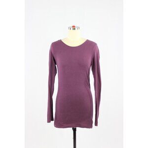 JAMES PERSE Eggplant Purple Pima Cotton Jersey Round Neck Long T-Shirt, Size 2/M